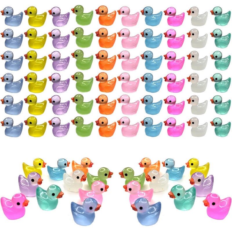 Cidinge 60 Pcs Mini Resin Ducks Luminous Tiny Ducks Miniature Duck Glow in The Dark for DIY Garden Dollhouse Duck Accessories Micro Landscape Aquarium Party Decor - Image 1