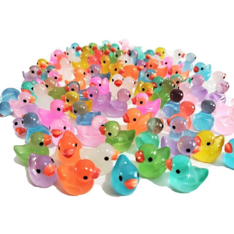 Cidinge 60 Pcs Mini Resin Ducks Luminous Tiny Ducks Miniature Duck Glow in The Dark for DIY Garden Dollhouse Duck Accessories Micro Landscape Aquarium Party Decor - Image 2