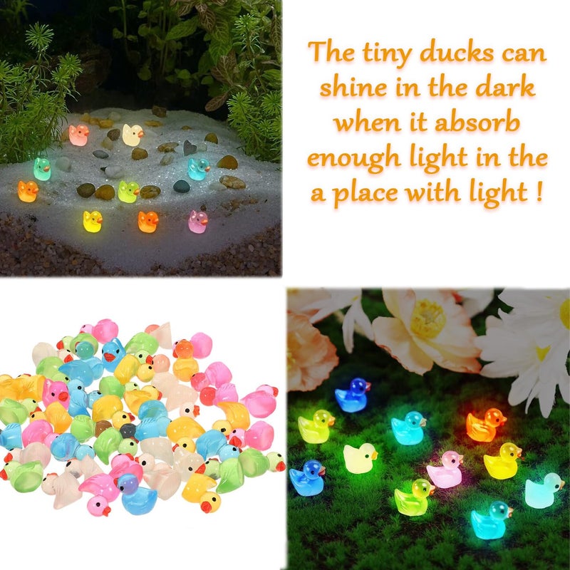 Cidinge 60 Pcs Mini Resin Ducks Luminous Tiny Ducks Miniature Duck Glow in The Dark for DIY Garden Dollhouse Duck Accessories Micro Landscape Aquarium Party Decor - Image 3