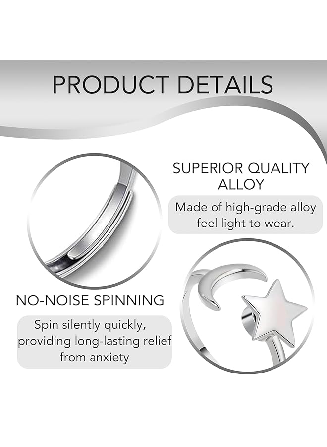 erorex 4Pcs Fidget Anxiety Rings For Women Men Spinner Rings For Anxiety Relieving Stress Sun Star Rotatable Rings Adjustable Open Silver Swivel Ring With Beads For Girls Women - Image 4