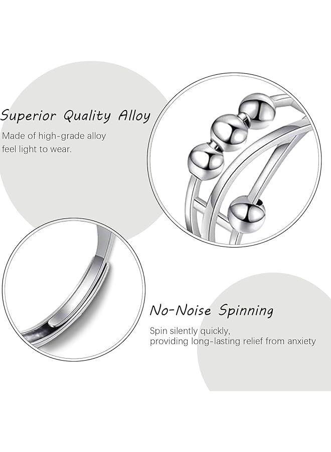 erorex 4Pcs Fidget Anxiety Rings For Women Men Spinner Rings For Anxiety Relieving Stress Sun Star Rotatable Rings Adjustable Open Silver Swivel Ring With Beads For Girls Women - Image 3
