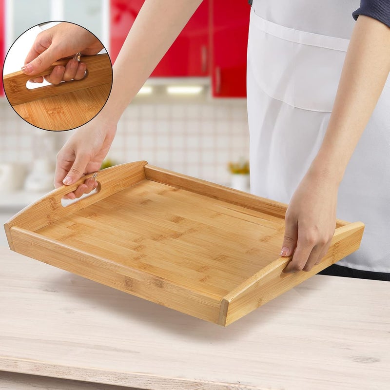 Peohud 4 Pack Bamboo Serving Trays with Handles Rectangular Kitchen Food Tray for Eating Dinner Trays for Eating on Couch Wood Serving Platter for Breakfast Tea Bar Restaurant Party or Bed - Image 5