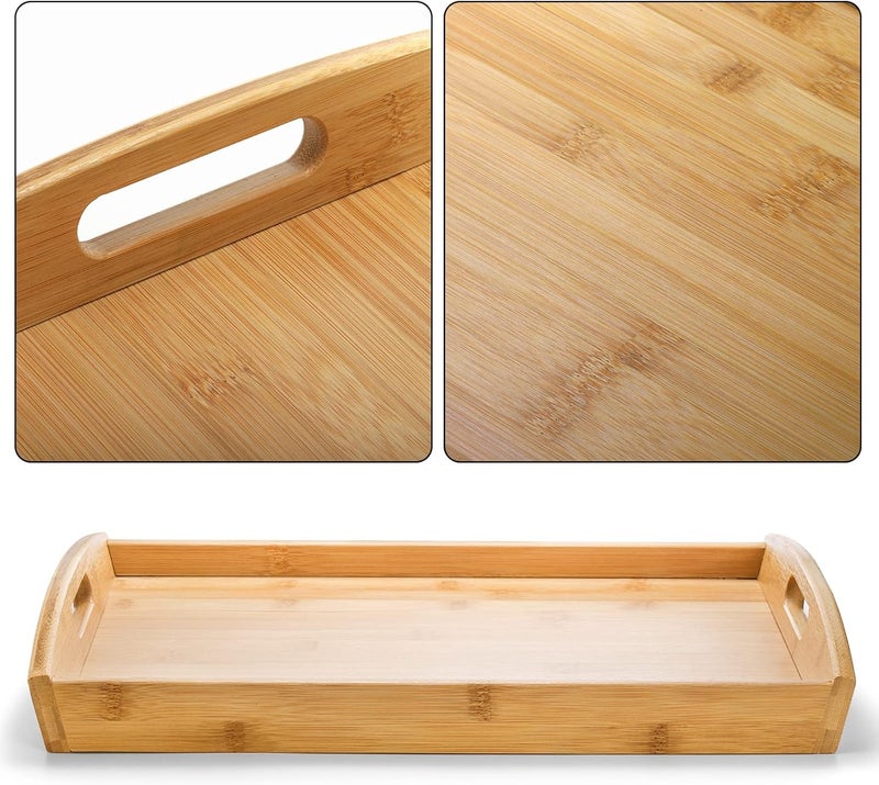 Peohud 4 Pack Bamboo Serving Trays with Handles Rectangular Kitchen Food Tray for Eating Dinner Trays for Eating on Couch Wood Serving Platter for Breakfast Tea Bar Restaurant Party or Bed - Image 4