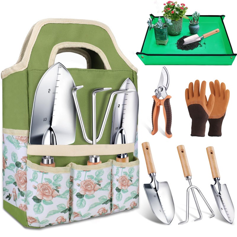 Kynup Garden Tools, 7 Piece Gardening Gift for Women, Gardening Tool Kit, Gardening Hand Tools Set, Gardening Supplies, Essentials, Garden Stuff, Thickened Stainless Steel, Rust-Proof - Image 1