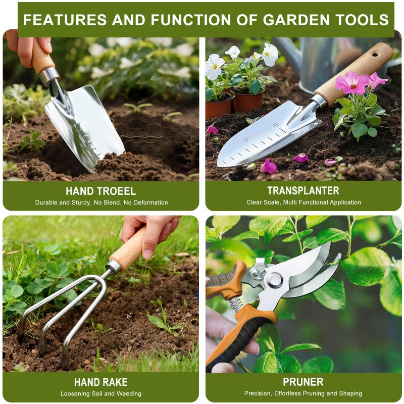 Kynup Garden Tools, 7 Piece Gardening Gift for Women, Gardening Tool Kit, Gardening Hand Tools Set, Gardening Supplies, Essentials, Garden Stuff, Thickened Stainless Steel, Rust-Proof - Image 2