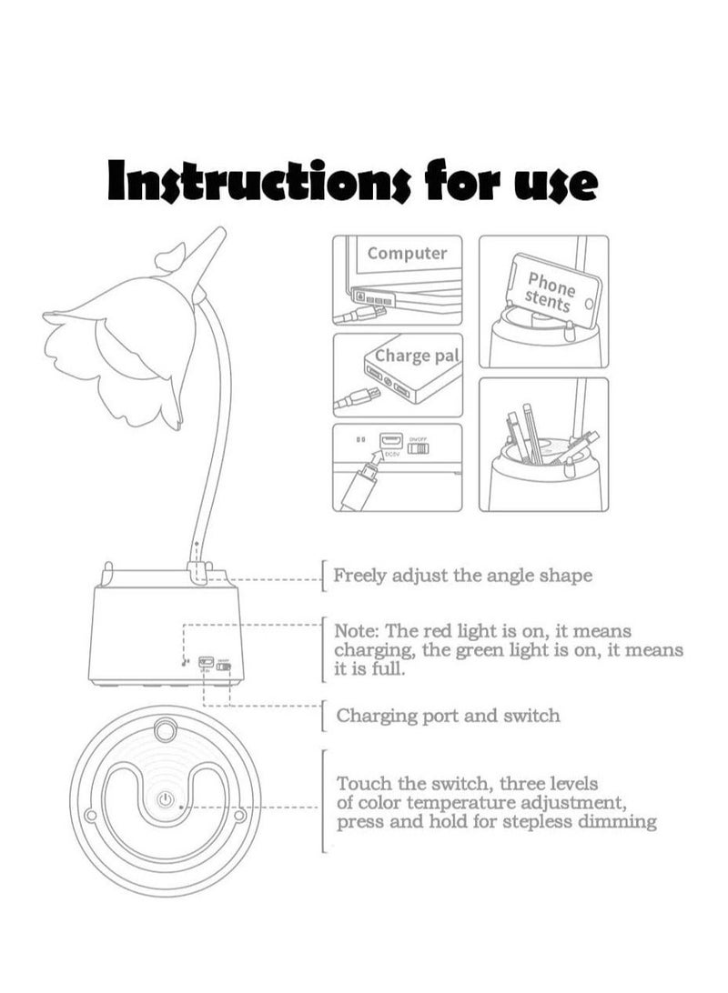 Captaintech Cordless Table Light Adjustable Gooseneck Dimmable Touch Rechargeable Battery Eye-Caring Night Light for Kids Mini Cute Lamp for College Dorm Bedroom Reading - Image 4