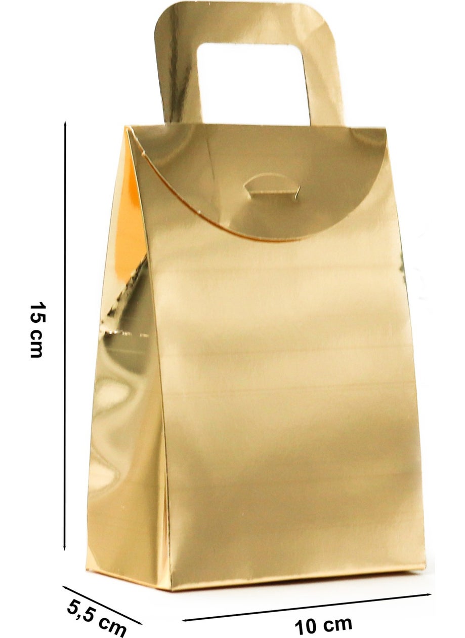 Repro Design Gold Metalized 10 x 15 x 5.5 cm Large Size Bag Model Gift, Henna Snack and Gift Box 10 Pieces  - Image 2