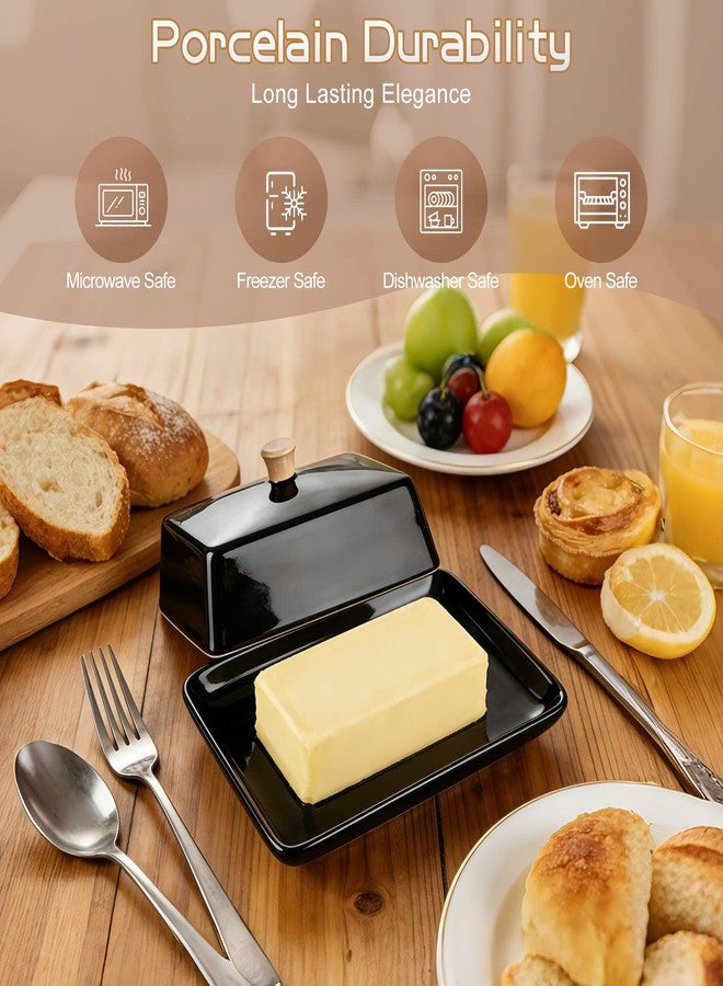 TENINYU Ceramic Black European Butter Dish with Lid for Countertop - Wide 2 Stick Double Butter Holder Perfect for East West Coast Butter, Dishwasher Safe (Black, 7 Inch) - Image 4
