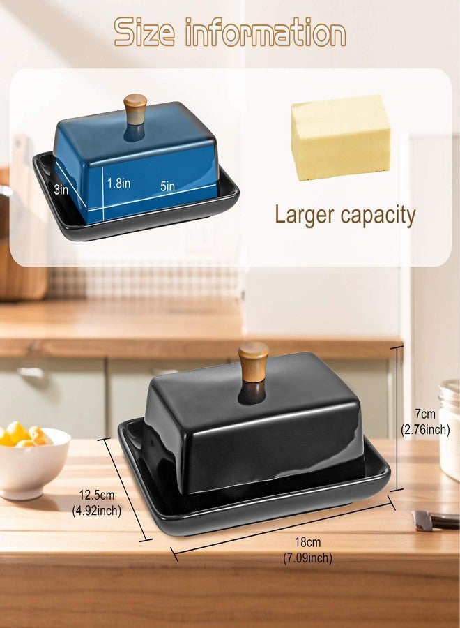 TENINYU Ceramic Black European Butter Dish with Lid for Countertop - Wide 2 Stick Double Butter Holder Perfect for East West Coast Butter, Dishwasher Safe (Black, 7 Inch) - Image 5