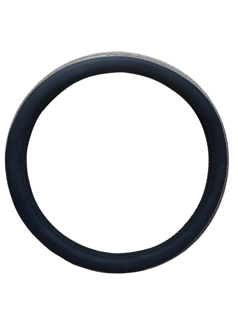 Leather steering wheel cover decorated with diamonds and rhinestones in a bling crystal pattern, universal fit and protection for the car steering wheel, anti-slip and breathable, for girls and women, golden color - Image 2