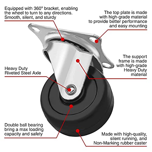 MegaDeal 24 Pack 2" Swivel Caster Wheels Rubber Base with Top Plate & Bearing Heavy Duty - Image 3