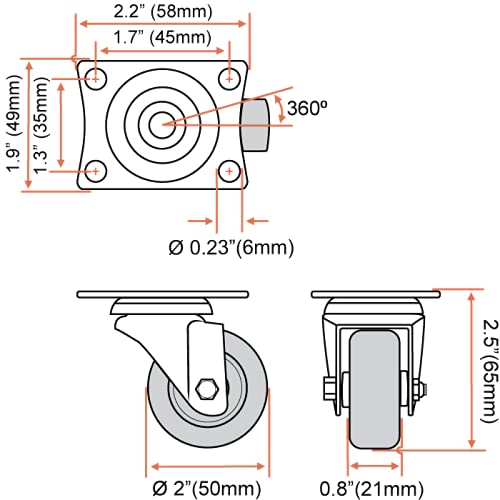 MegaDeal 24 Pack 2" Swivel Caster Wheels Rubber Base with Top Plate & Bearing Heavy Duty - Image 2