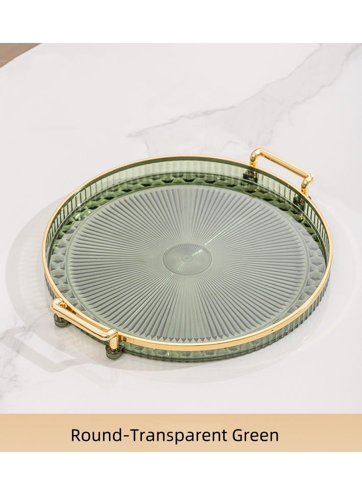Double-eared round tray acrylic food fruit tray suitable for restaurant, kitchen and bathroom storage anti-slip tray - transparent green  - Image 1