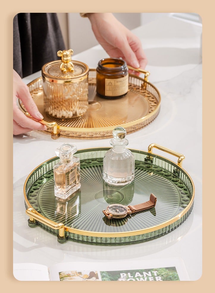 Double-eared round tray acrylic food fruit tray suitable for restaurant, kitchen and bathroom storage anti-slip tray - transparent green  - Image 3