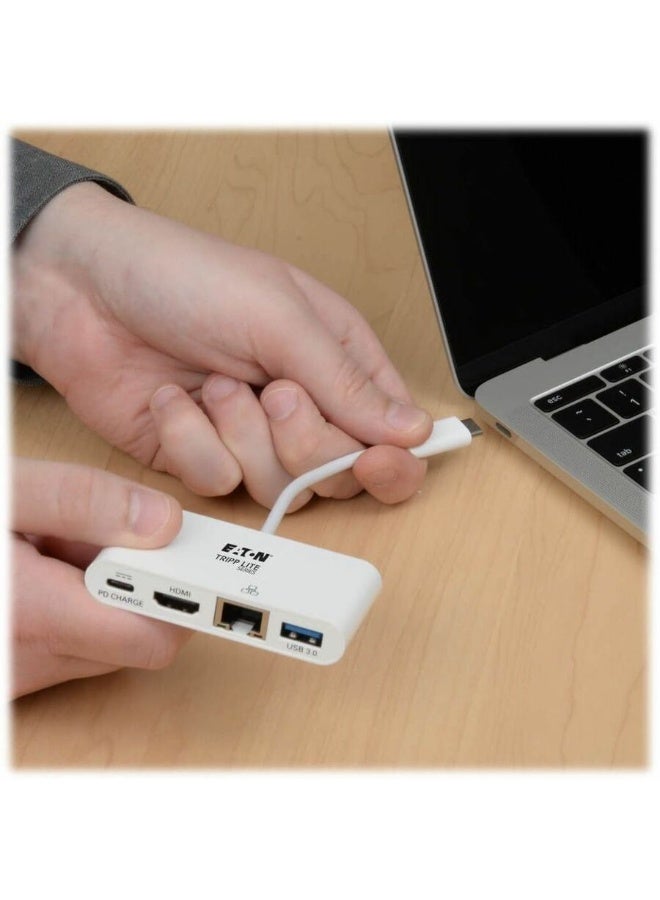 Tripp Lite USB-C Multiport Adapter - 4K HDMI, USB 3.x (5Gbps) Hub Port, GbE, 60W PD Charging, HDCP, White U444-06N-H4GU-C - Image 1