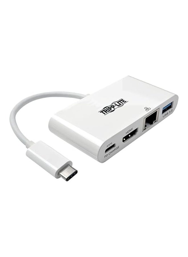 Tripp Lite USB-C Multiport Adapter - 4K HDMI, USB 3.x (5Gbps) Hub Port, GbE, 60W PD Charging, HDCP, White U444-06N-H4GU-C - Image 3
