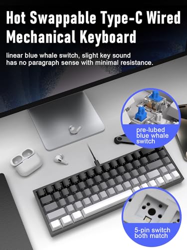 ZIPFORCE 68-Key Mechanical Keyboard, Blue Liner Switches, Type-C Wired Connection, Multi-Color Mixed Backlight, PBT Keycaps, 100 Million Keystroke Lifespan, Hot Swappable Compact Gaming Keyboard - Image 5