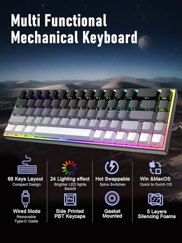 ZIPFORCE 68-Key Mechanical Keyboard, Blue Liner Switches, Type-C Wired Connection, Multi-Color Mixed Backlight, PBT Keycaps, 100 Million Keystroke Lifespan, Hot Swappable Compact Gaming Keyboard - Image 3