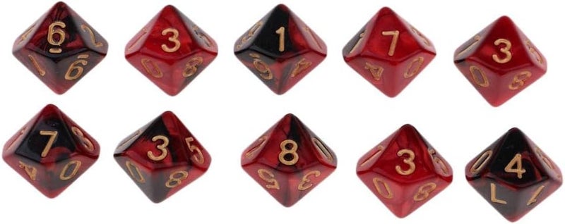 klarako 10pcs Square 16mm Ten Sided D10 Opaque Standard Game Dice With Number - Red+Black, as described - Image 2