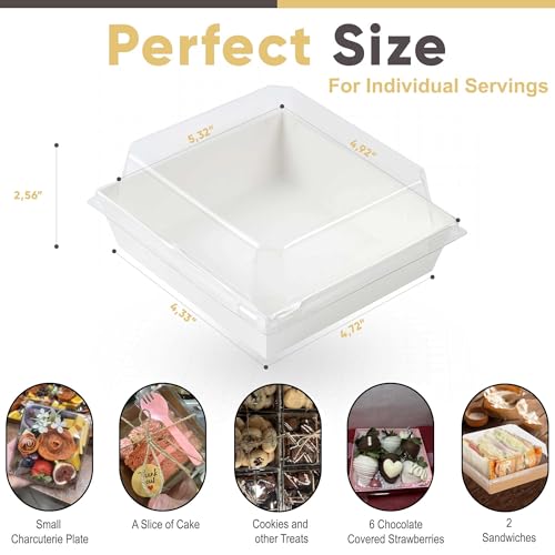 Leafiew 50 Pack Small Charcuterie Boxes with Clear Lids - To Go Paper Mini Charcuterie Box, Disposable Food Containers, 5Inch Dessert Boxes - Sandwich, Cookie, Sushi, Cake Slice, Strawberries (White) - Image 2
