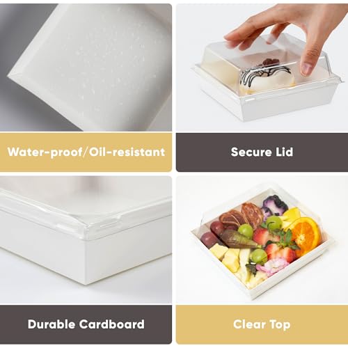Leafiew 50 Pack Small Charcuterie Boxes with Clear Lids - To Go Paper Mini Charcuterie Box, Disposable Food Containers, 5Inch Dessert Boxes - Sandwich, Cookie, Sushi, Cake Slice, Strawberries (White) - Image 4