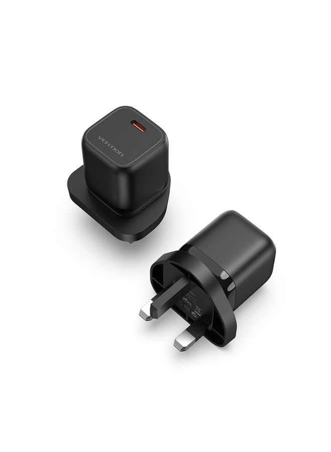 VENTION 1-port USB-C GaN Charger(30W) UK-Plug Black Model # FAKB0-UK - Image 1