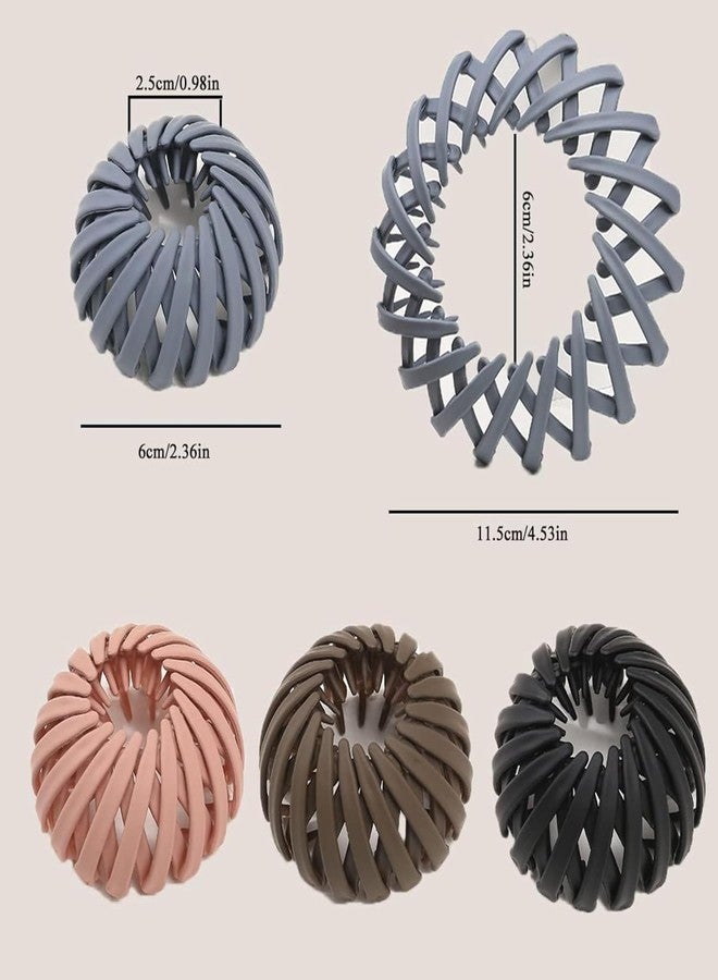 مشابك شعر هايسيل على شكل عش الطائر: مشبك كروي بلاستيكي عالي قابل للتمديد والطي لعمل ذيل حصان أنيق وكعكة سحرية - حامل شعر نسائي، وأداة صنع الشعر، وإكسسوارات للاستخدام اليومي (عبوة من 5 قطع) - Image 2