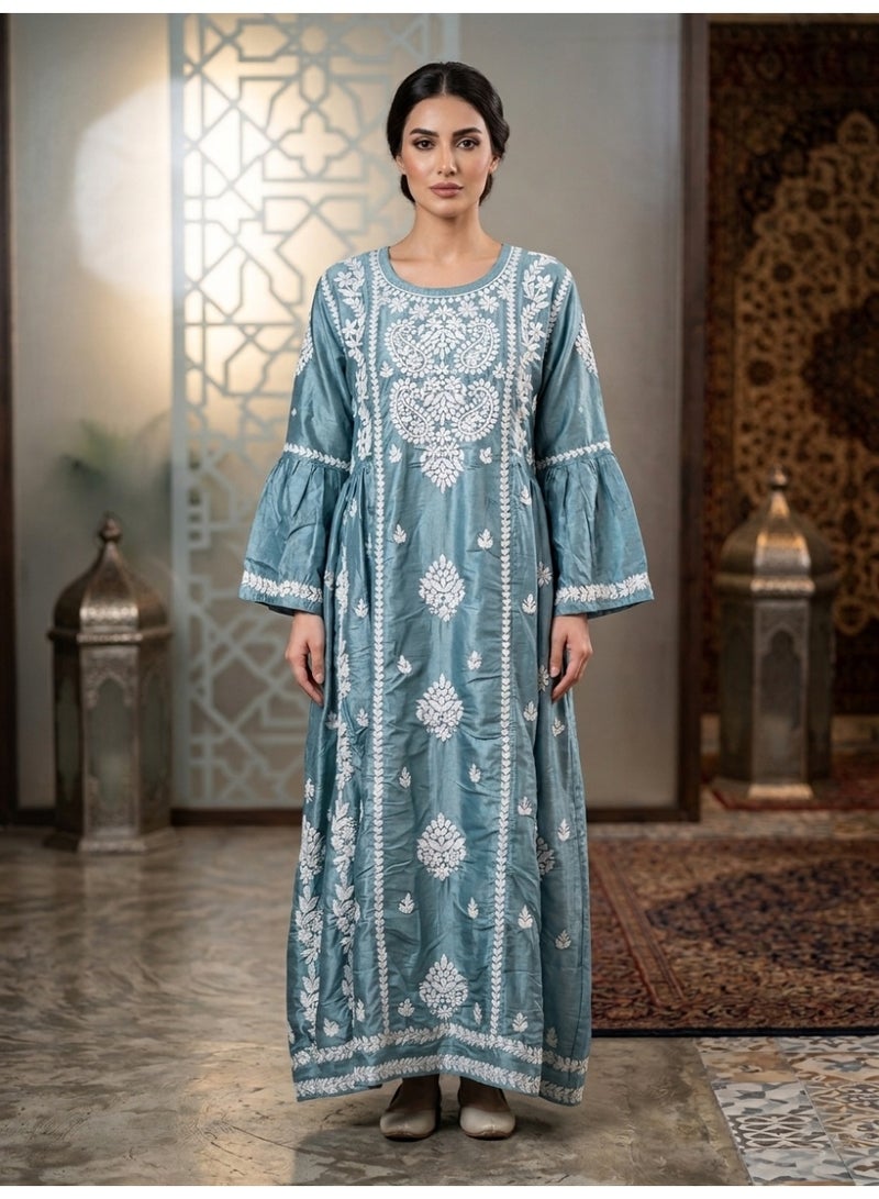 Alaya Hand Embroidered Chikankari Silk Jalabiya-AL3886 - Image 1
