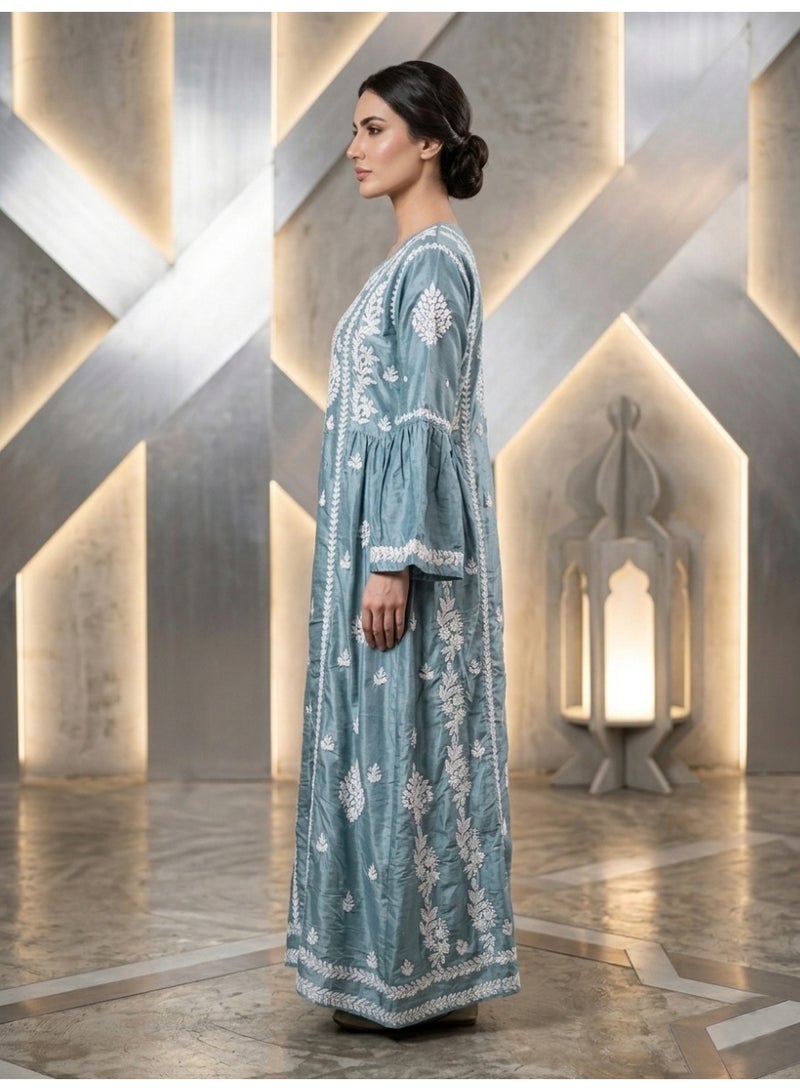 Alaya Hand Embroidered Chikankari Silk Jalabiya-AL3886 - Image 3