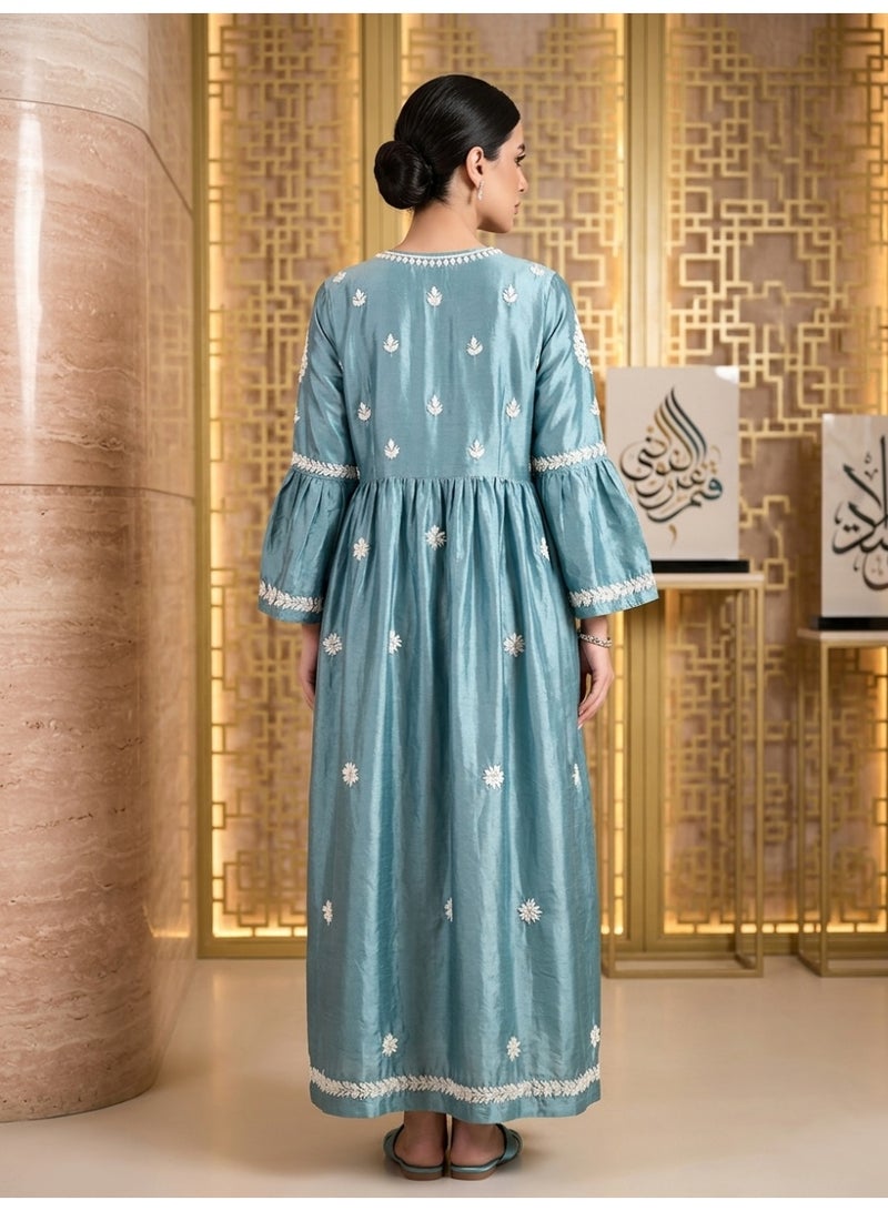 Alaya Hand Embroidered Chikankari Silk Jalabiya-AL3886 - Image 2