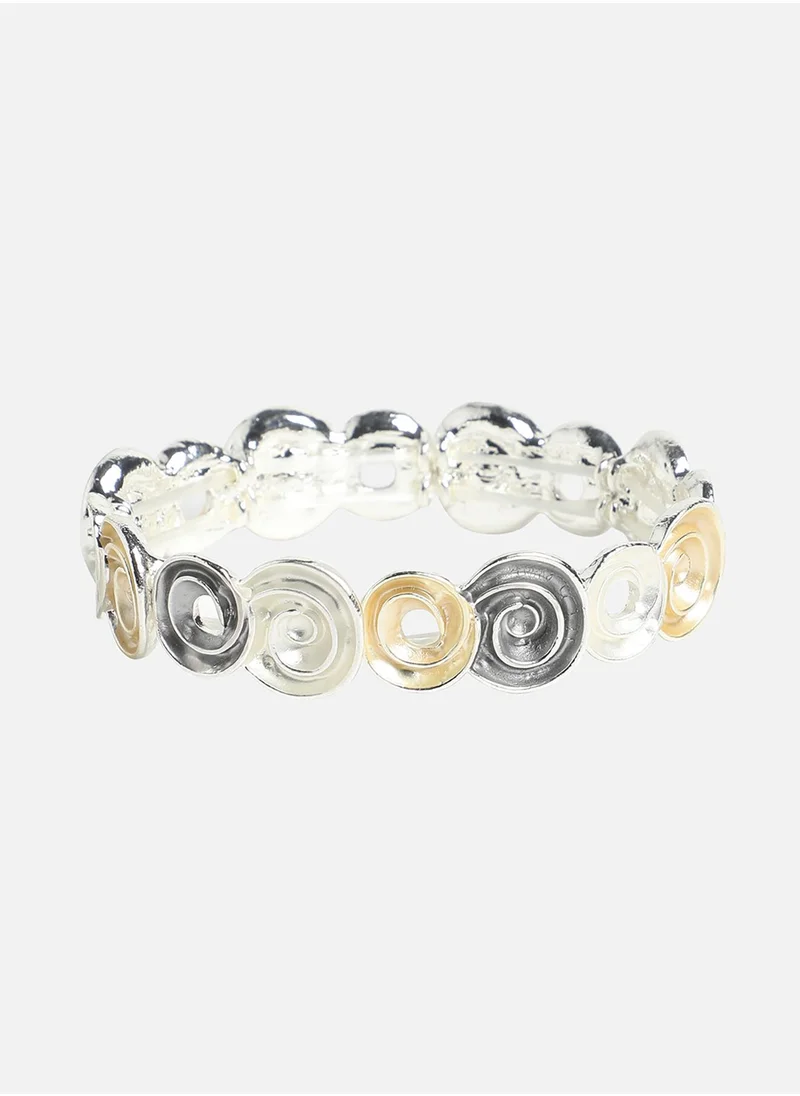 SOHI Gold-Coloured & Silver-Coloured Textured Rose Bracelet