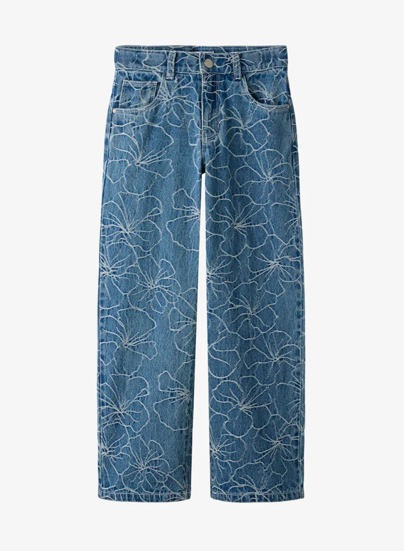 نيم ات جينز واسع الأرجل مطبوع للأطفال