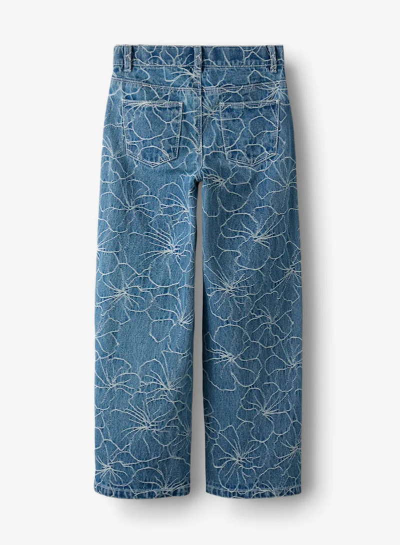 نيم ات جينز واسع الأرجل مطبوع للأطفال