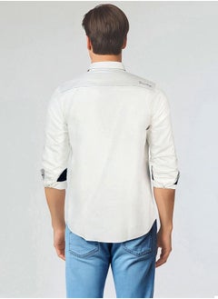 Dennis Lingo Men white regular fit solid full sleeves button down cotton blend shirts with button closure featuring a spread collar- a fresh take on timeless style.  - Image 2