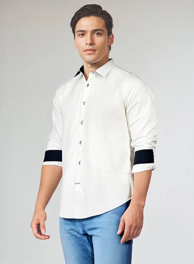 Dennis Lingo Men's White Cotton Blend Solid Button Down Regular Fit Shirt