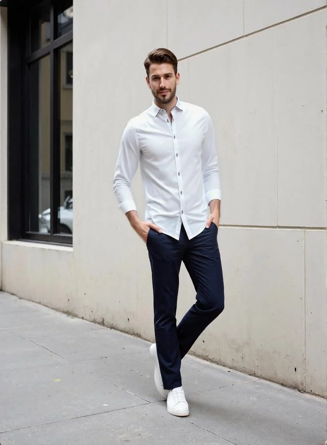 Dennis Lingo Men's White Cotton Blend Solid Button Down Regular Fit Shirt