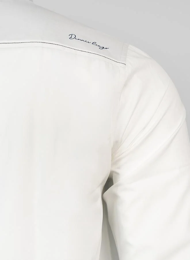 Dennis Lingo Men's White Cotton Blend Solid Button Down Regular Fit Shirt