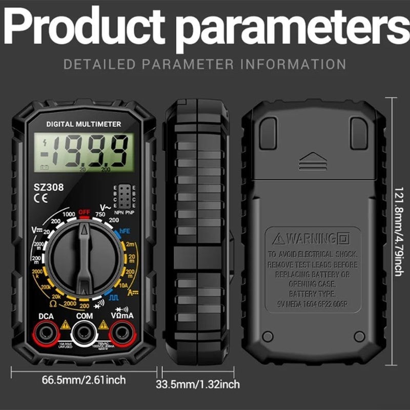 Red Pro Digital Multimeter SZ308 LCD Backlight AC DC Voltage Current Resistance Tester - Image 4