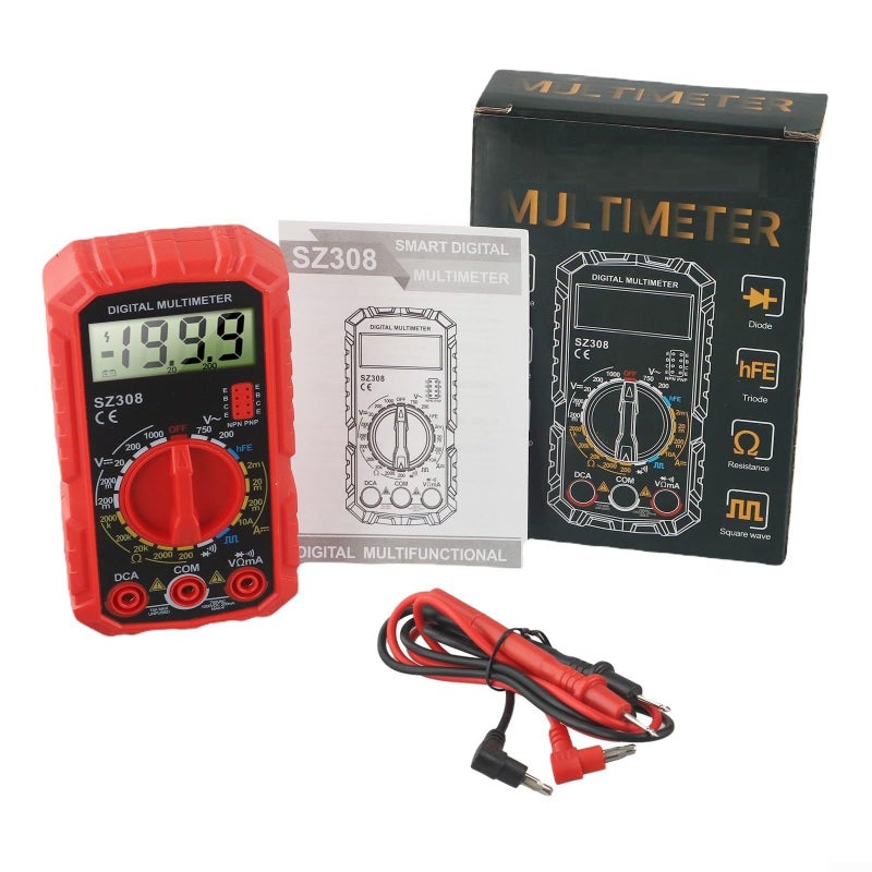 Red Pro Digital Multimeter SZ308 LCD Backlight AC DC Voltage Current Resistance Tester - Image 5