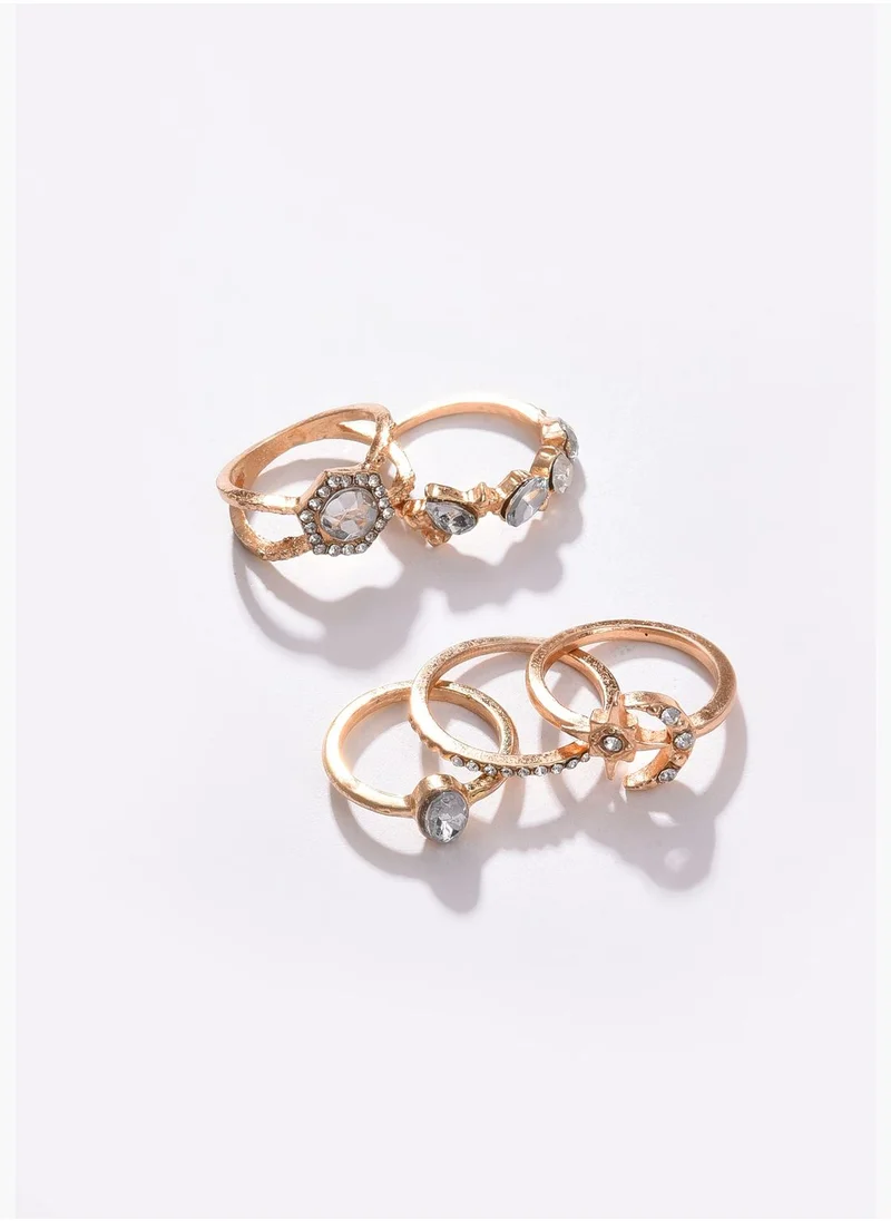SOHI Pack of 5 Gold Plated Designer Stone Ring