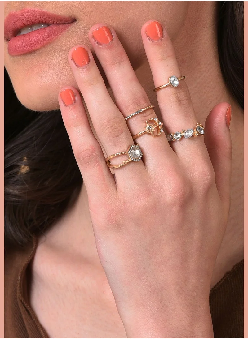 SOHI Pack of 5 Gold Plated Designer Stone Ring