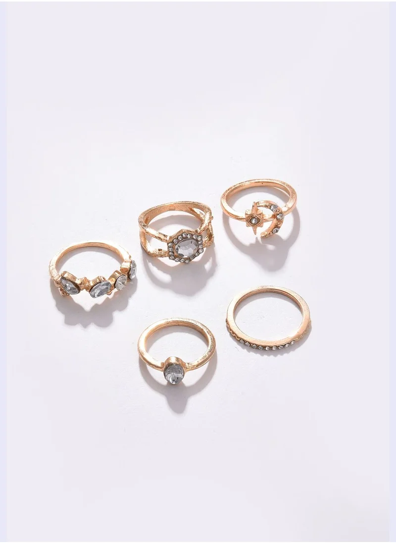 SOHI Pack of 5 Gold Plated Designer Stone Ring