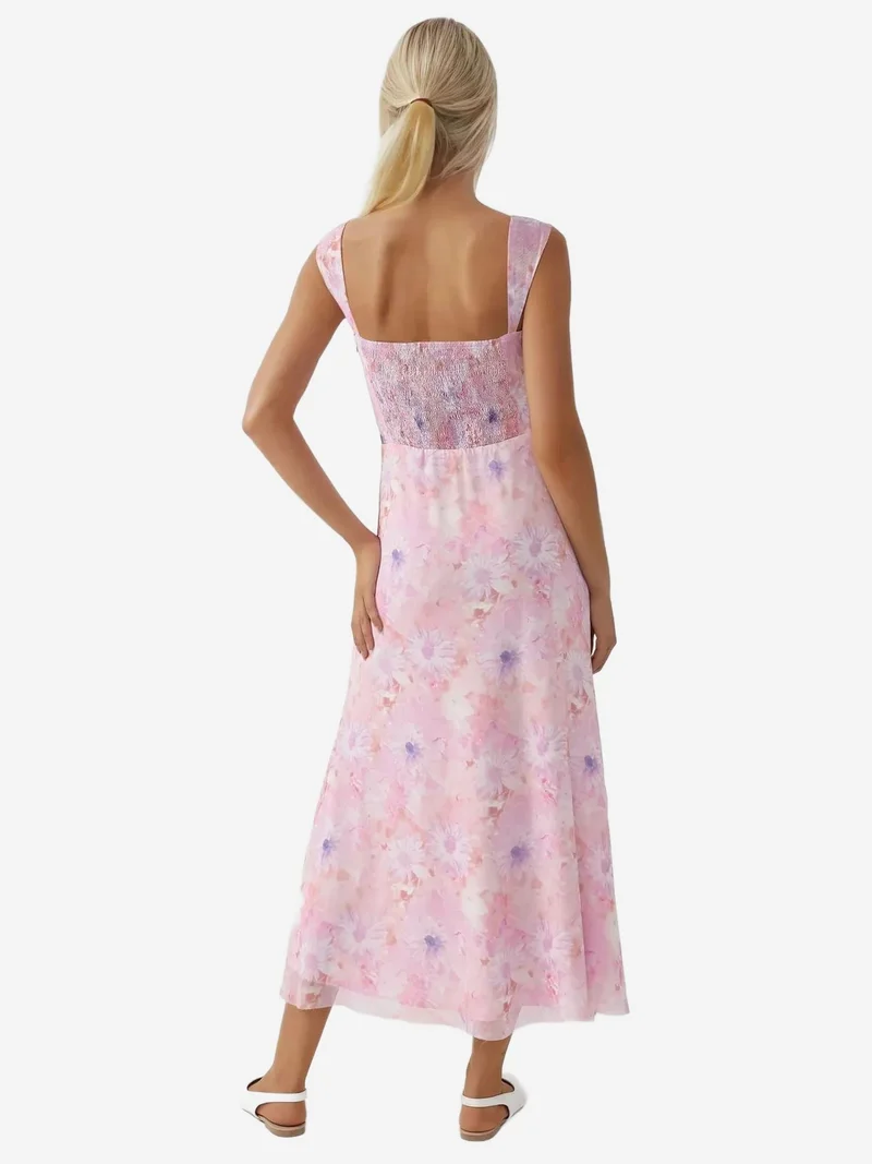 HICCUP Bright Pink Floral Maxi Dress with Heart Collar for Women | Best Price UAE