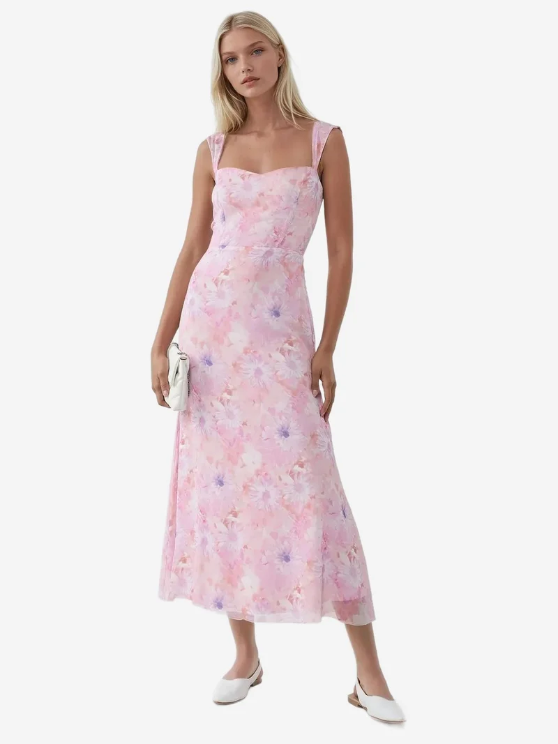 HICCUP Bright Pink Floral Maxi Dress with Heart Collar for Women | Best Price UAE