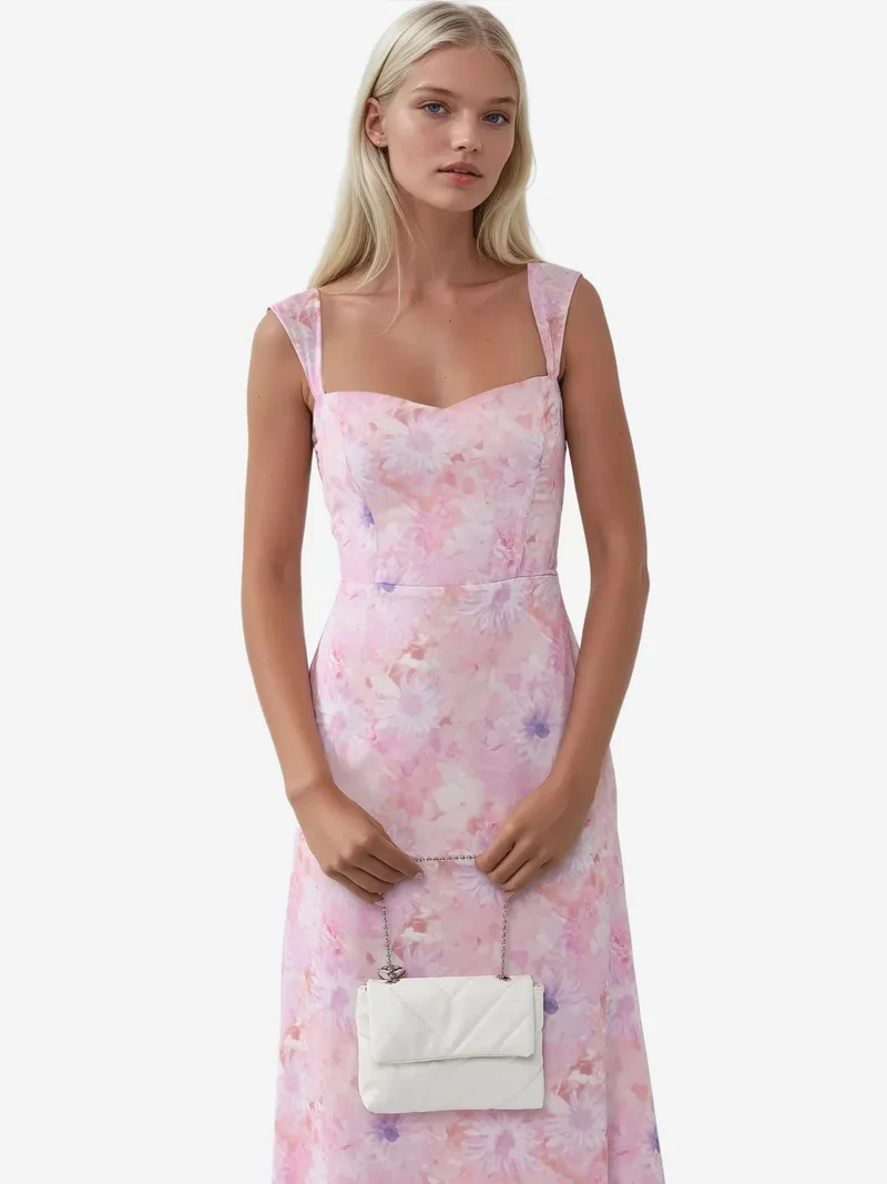 HICCUP Bright Pink Floral Maxi Dress with Heart Collar for Women | Best Price UAE