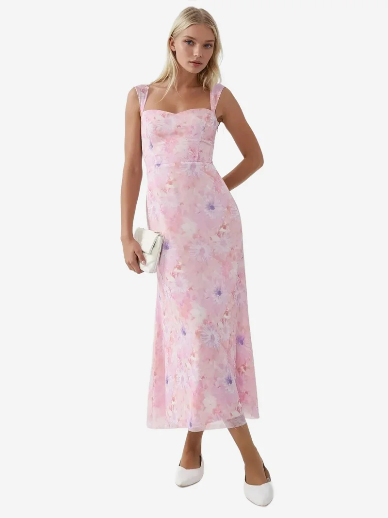 HICCUP Bright Pink Floral Maxi Dress with Heart Collar for Women | Best Price UAE