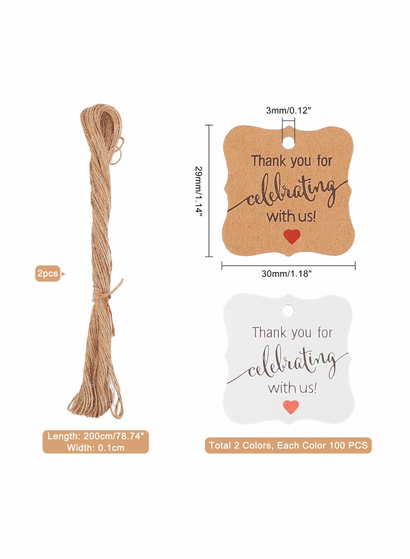 Excefore Thank You Tags, 200pcs 2 Colors 1 Inch(3cm) Thank You for Celebrating with Us Paper Gift Tags Kraft Paper Tags with 13FT Hemp Ropes - Image 2