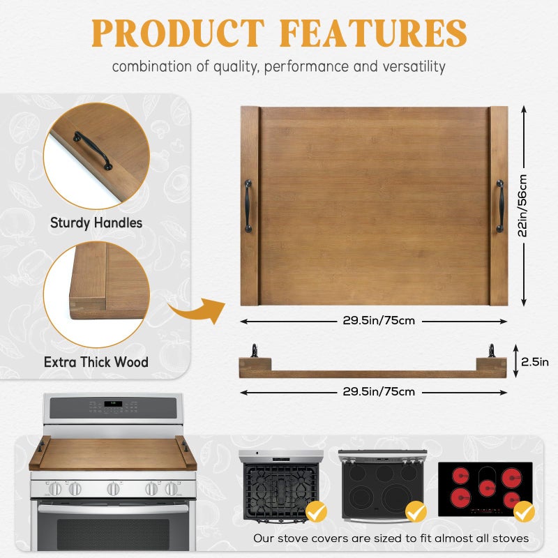 GASHELL Noodle Board Stove Cover with Handles, Multiple Stove Top Cover Board for Electric/Gas Stove Top(Retro Brown) - Image 4