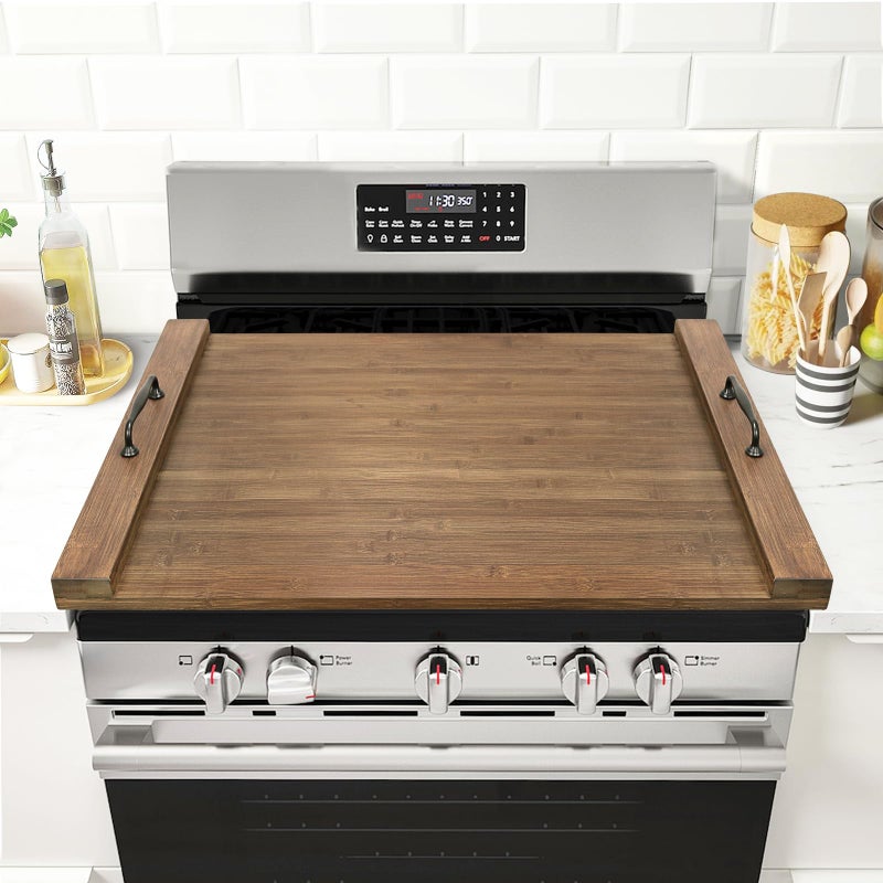 GASHELL Noodle Board Stove Cover with Handles, Multiple Stove Top Cover Board for Electric/Gas Stove Top(Retro Brown) - Image 1