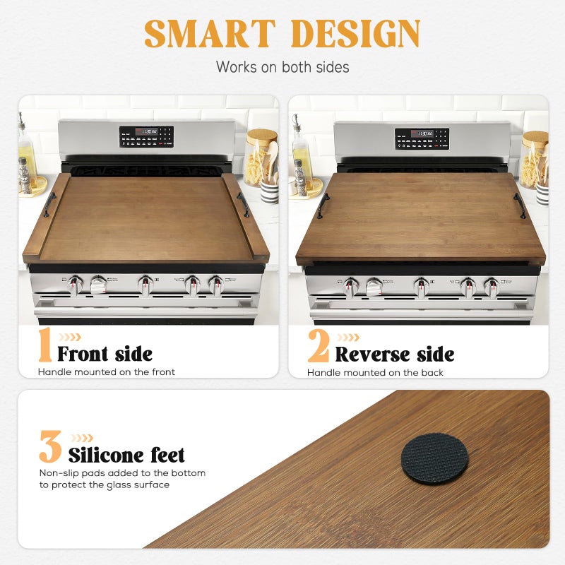 GASHELL Noodle Board Stove Cover with Handles, Multiple Stove Top Cover Board for Electric/Gas Stove Top(Retro Brown) - Image 5